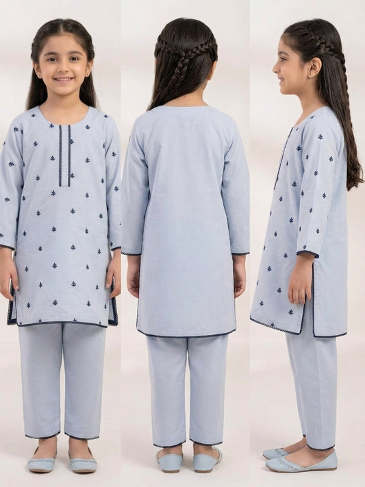Ocean Breeze Embroidered Lawn Kurti & Trouser Set for Girls | Smart-Casual Wear
